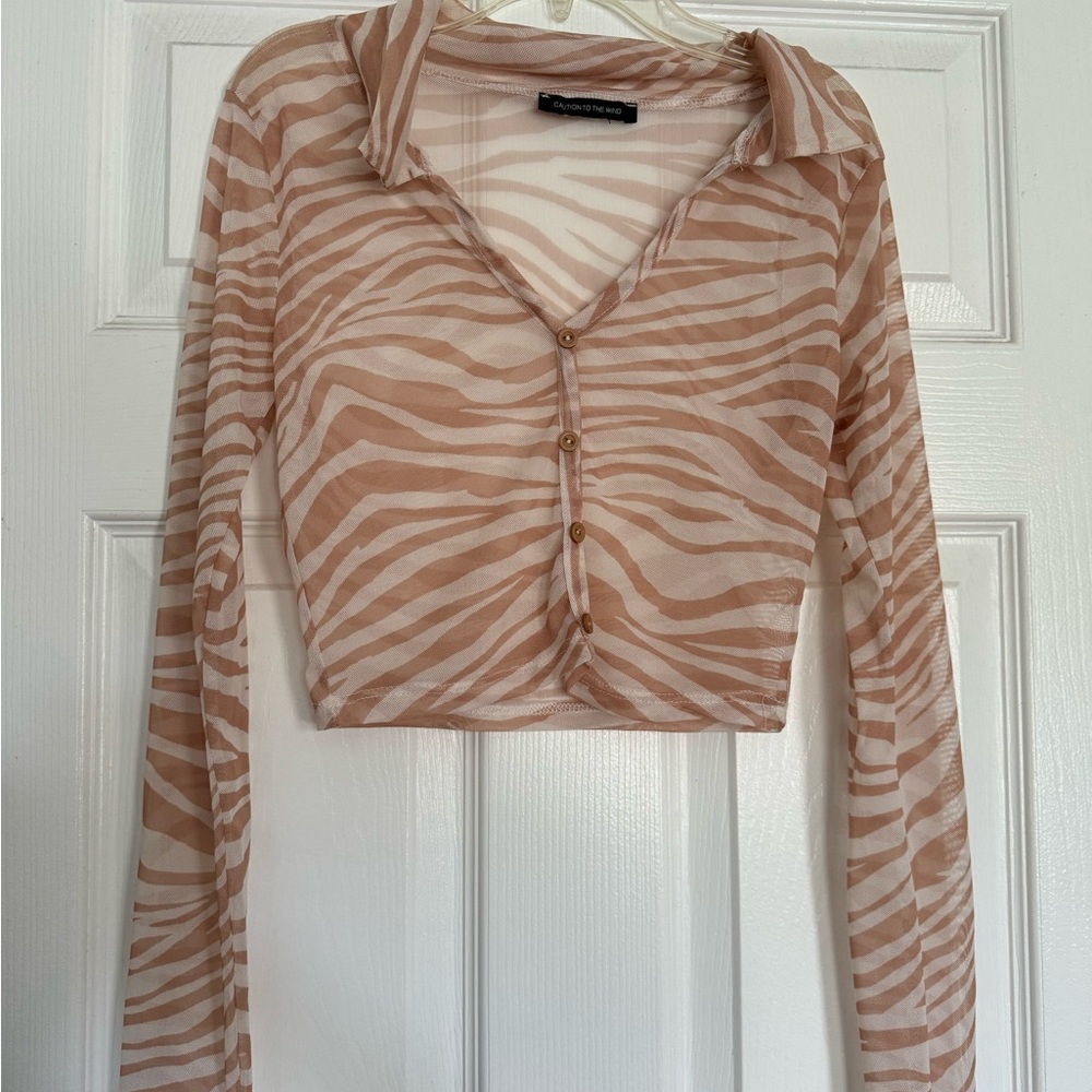 Caution To The Wind Sheer Button Down Crop Top